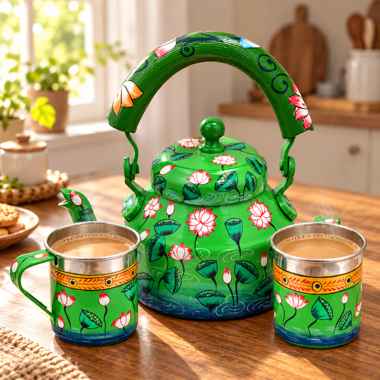Lotus Pichwai art Hand Painted Tea Sets