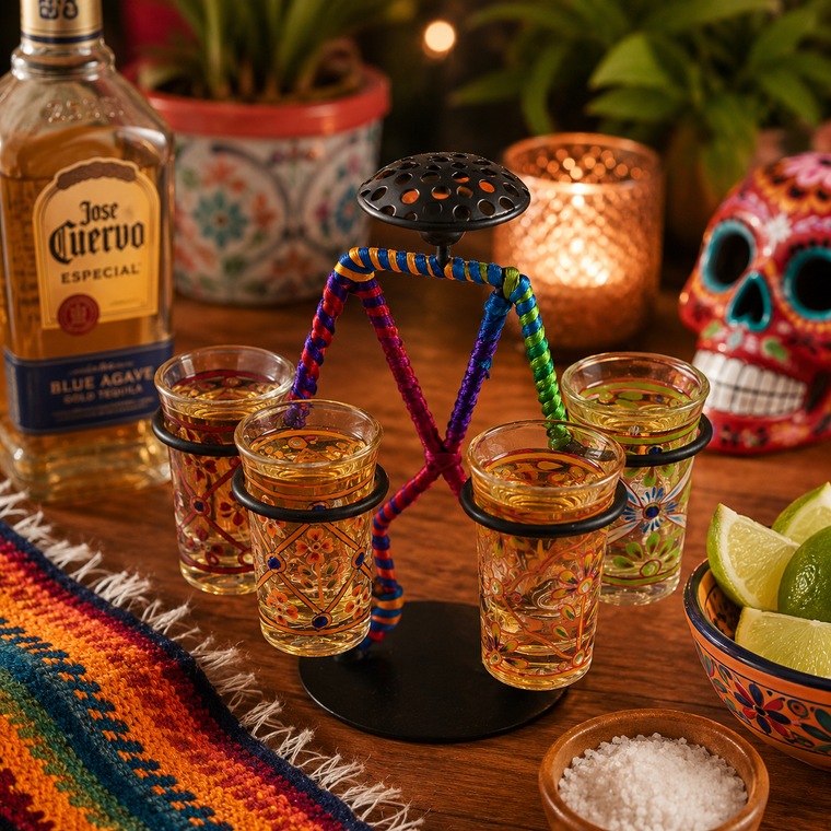 Shot Glass Stand for 4 glasses: Man Shaped Iron Shot Glass Holder
