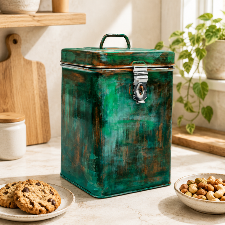 Hand Painted  Canister | Rustic Green Peepa
