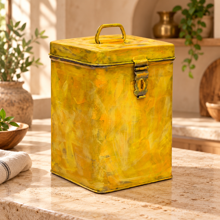 Hand Painted Canister | Rustic Yellow | Peepa Flour Tin