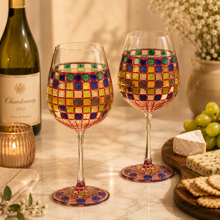 Hand Painted Wine glasses set of 2