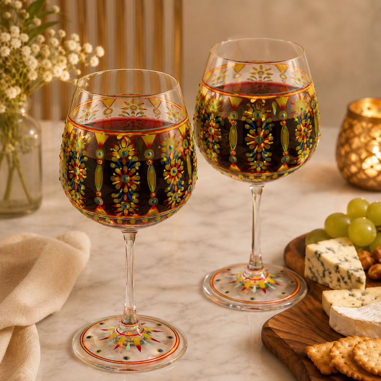 Hand Painted Wine Glass Set