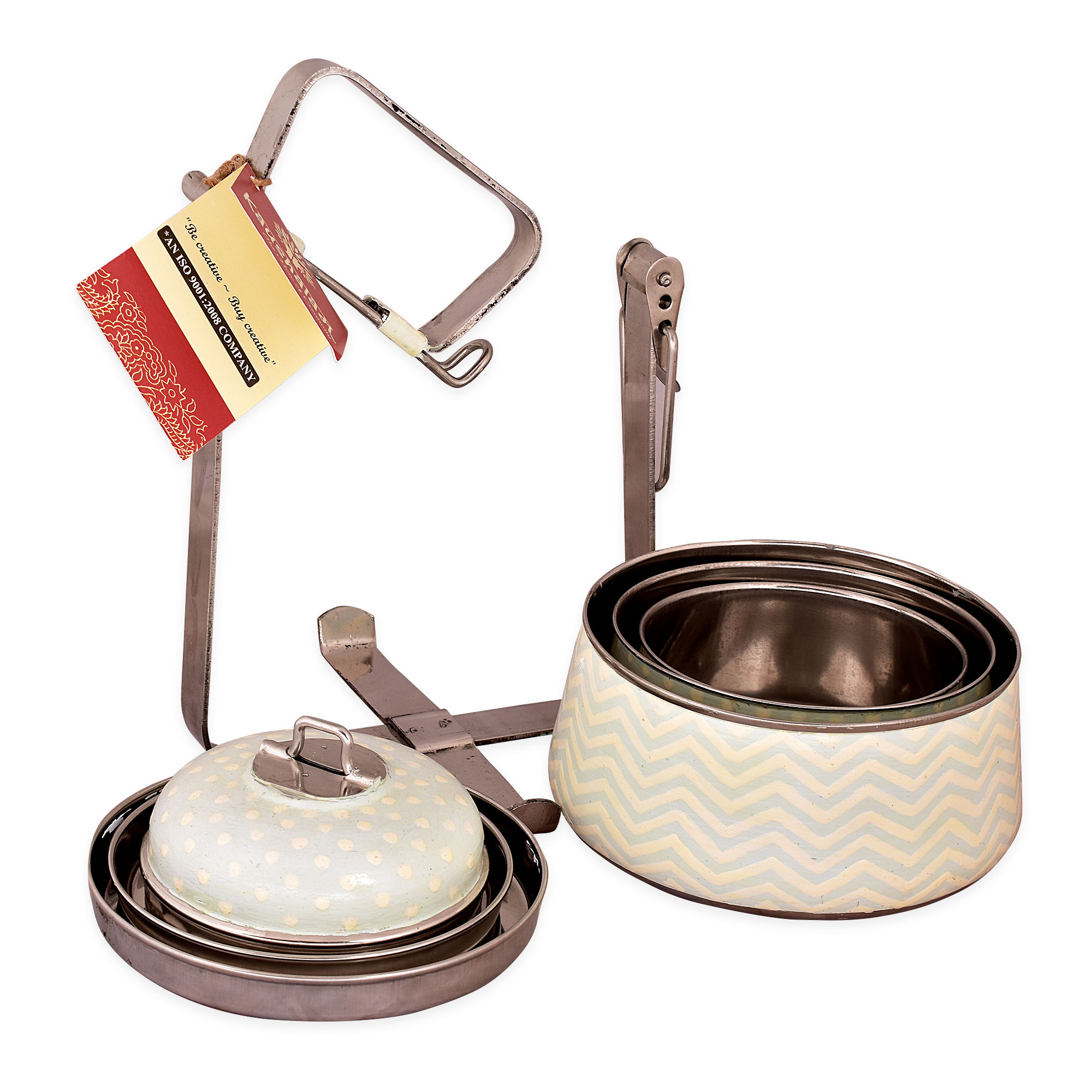 Hand Painted Steel Pyramid Tiffin- 3 Container: Baby Blue