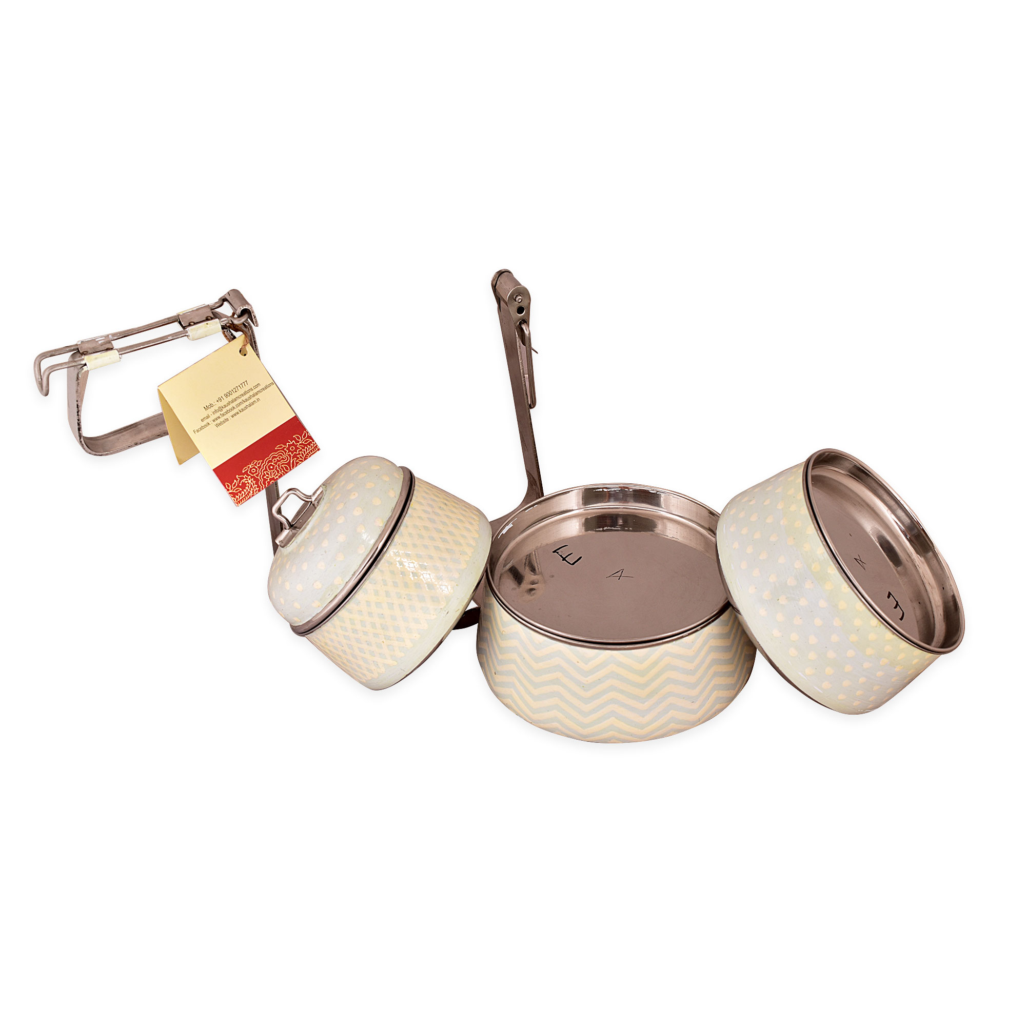 Hand Painted Steel Pyramid Tiffin- 3 Container: Baby Blue