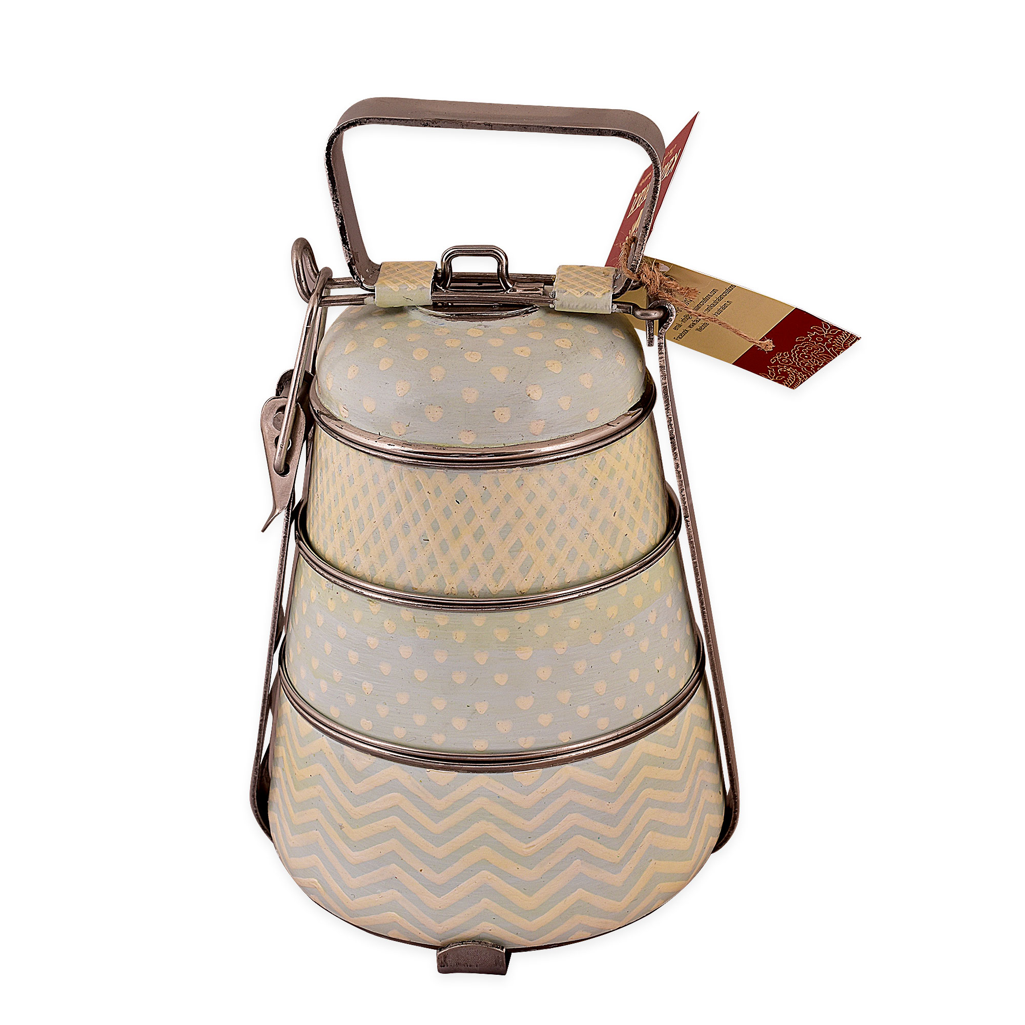 Hand Painted Steel Pyramid Tiffin- 3 Container: Baby Blue