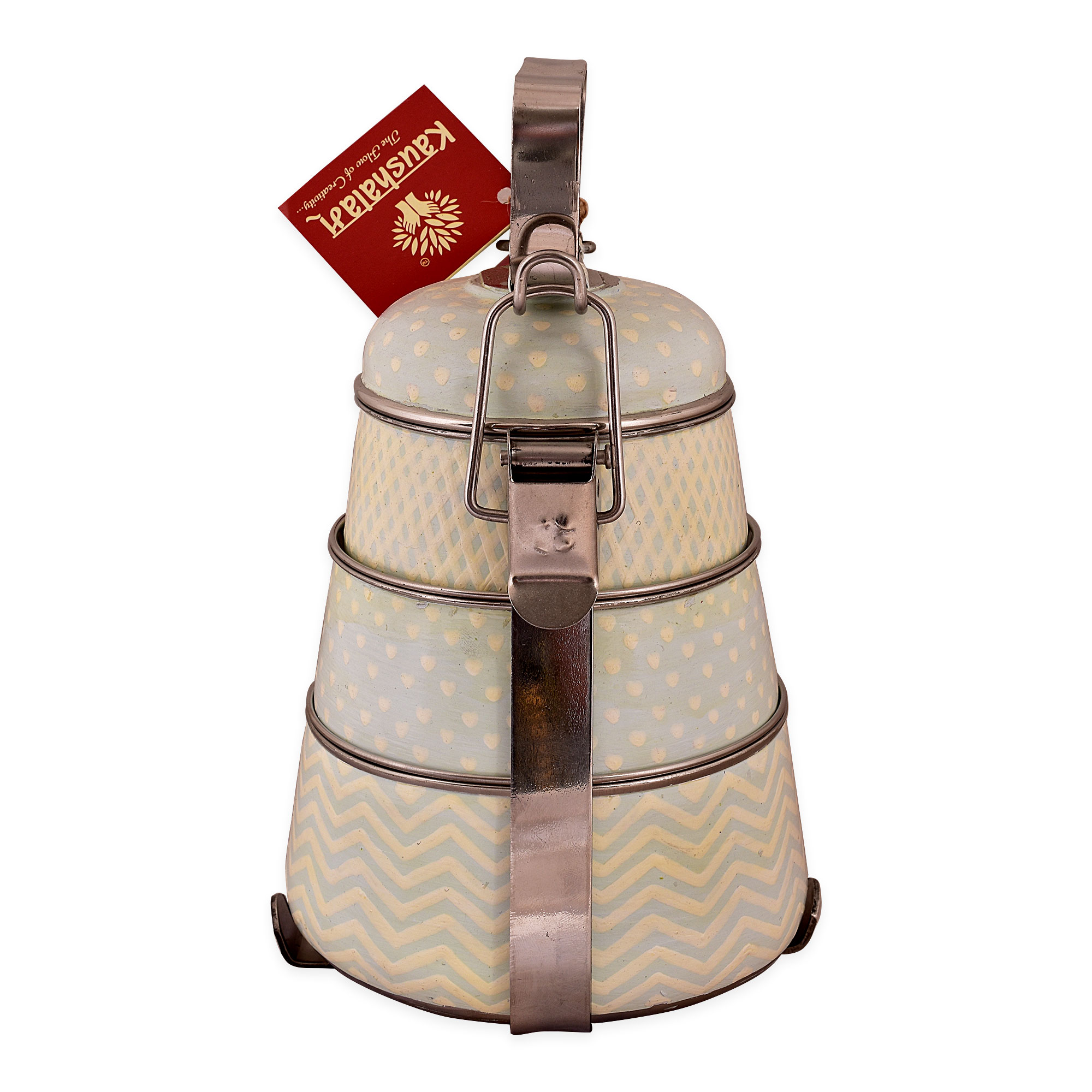 Hand Painted Steel Pyramid Tiffin- 3 Container: Baby Blue