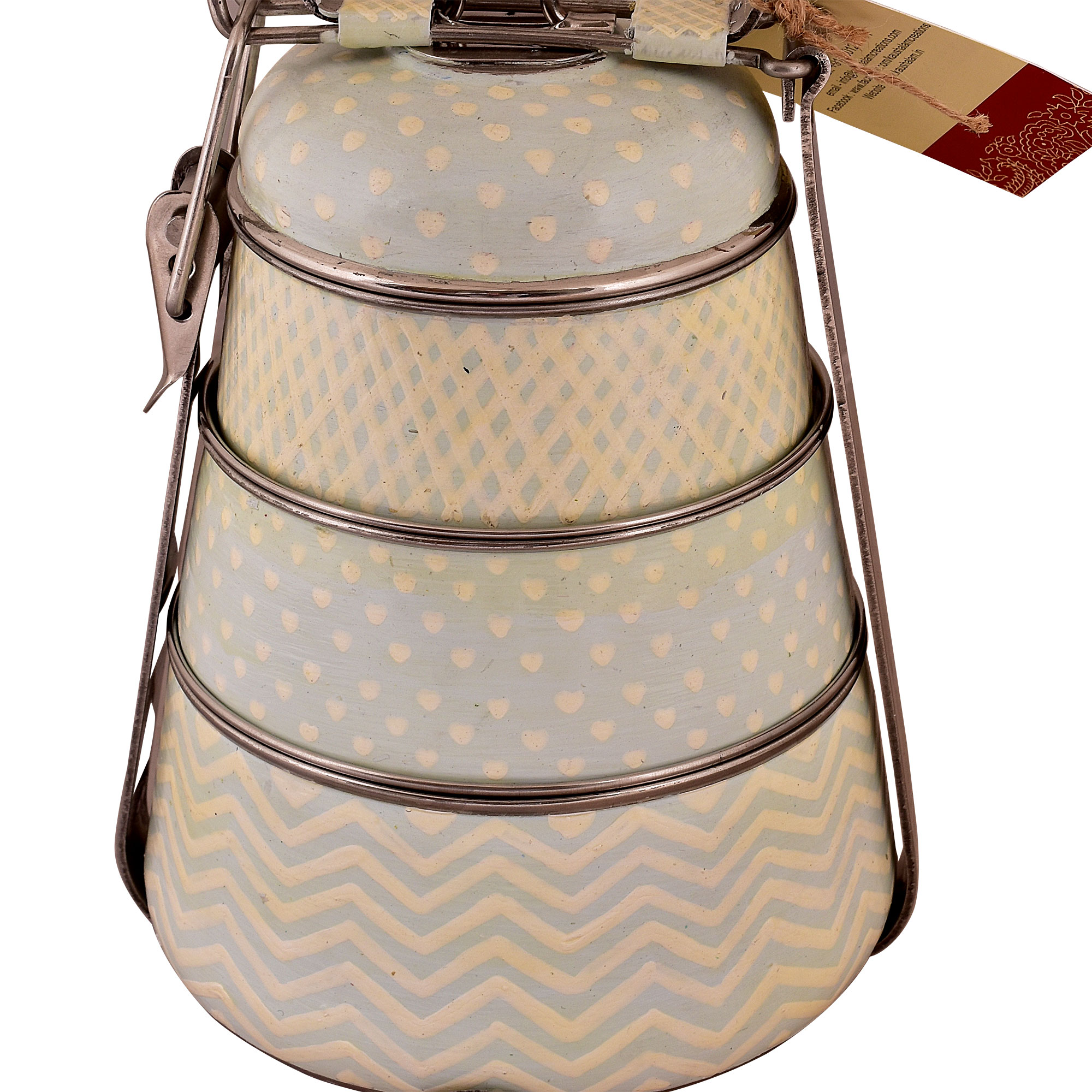 Hand Painted Steel Pyramid Tiffin- 3 Container: Baby Blue