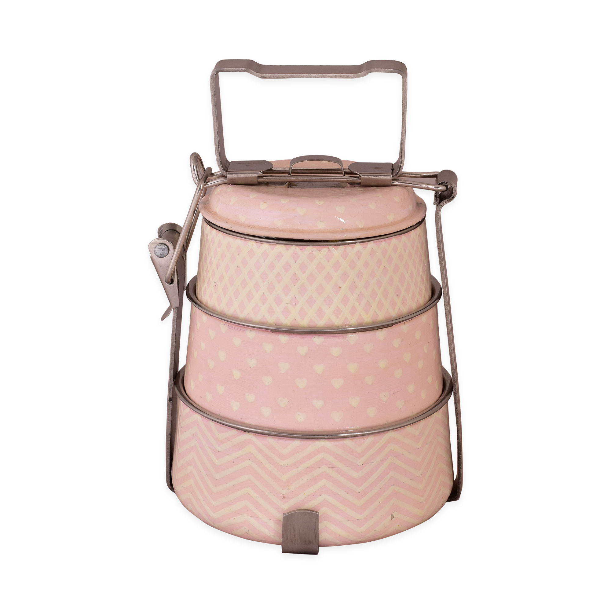 Hand Painted Steel Pyramid Tiffin- 3 Container: Baby Pink