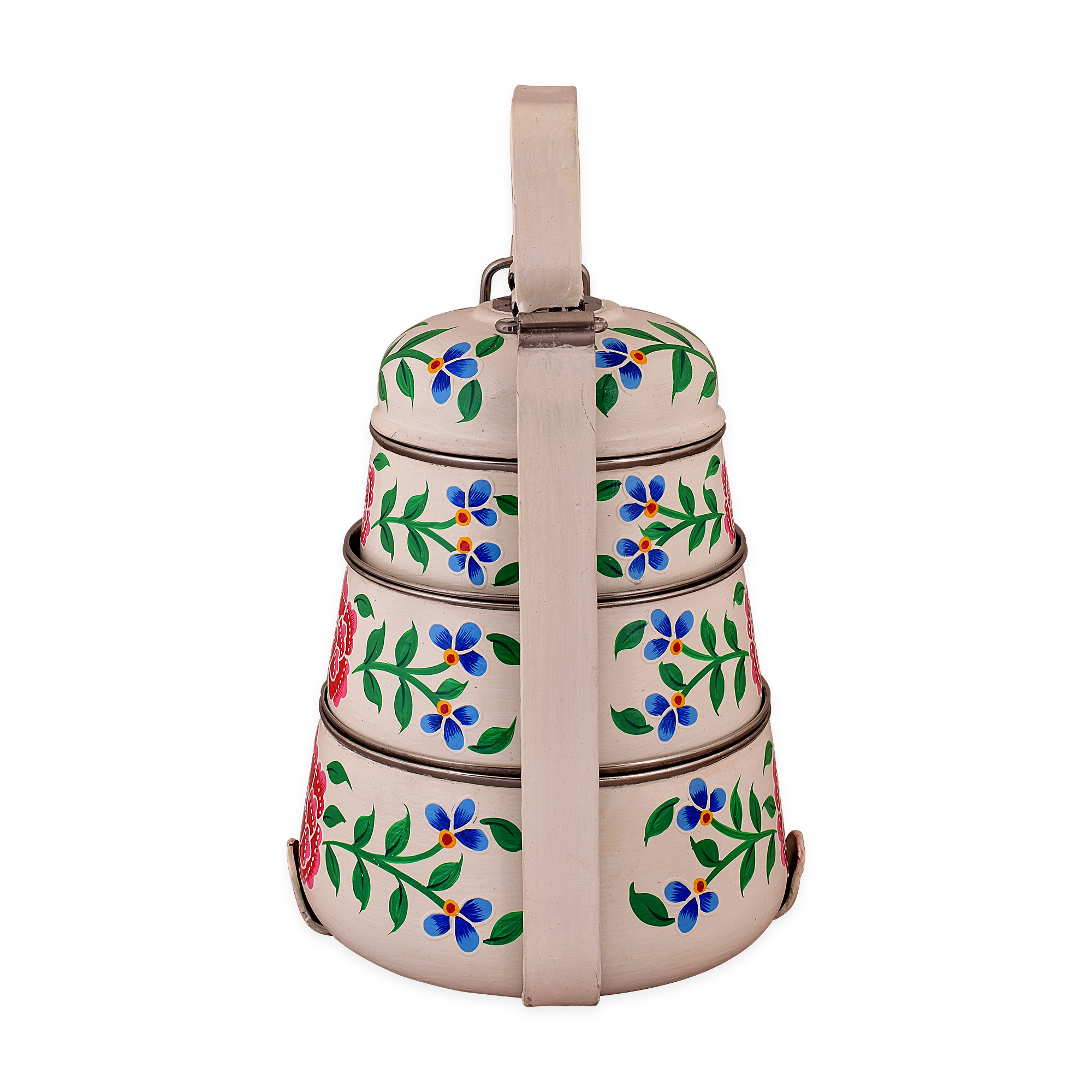 Hand Painted Steel Pyramid Tiffin- 3 Container: White Floral