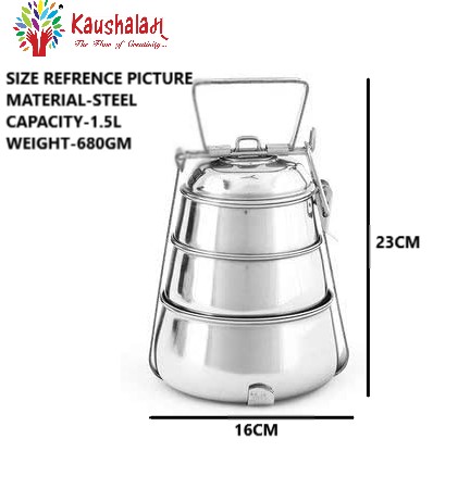 Hand Painted Steel Pyramid Tiffin- 3 Container: Pink Lotus