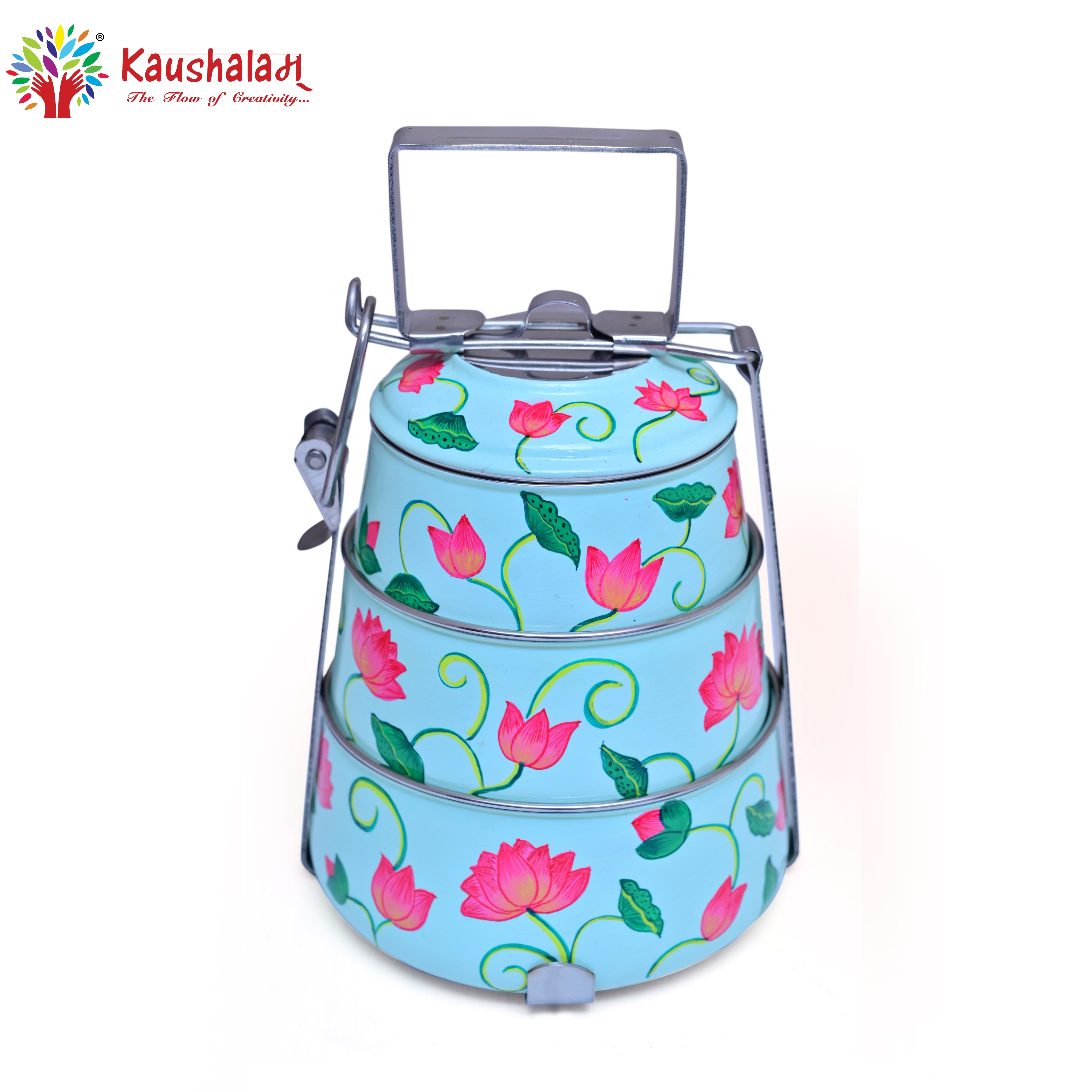 Padma : Hand Painted Steel Pyramid Tiffin