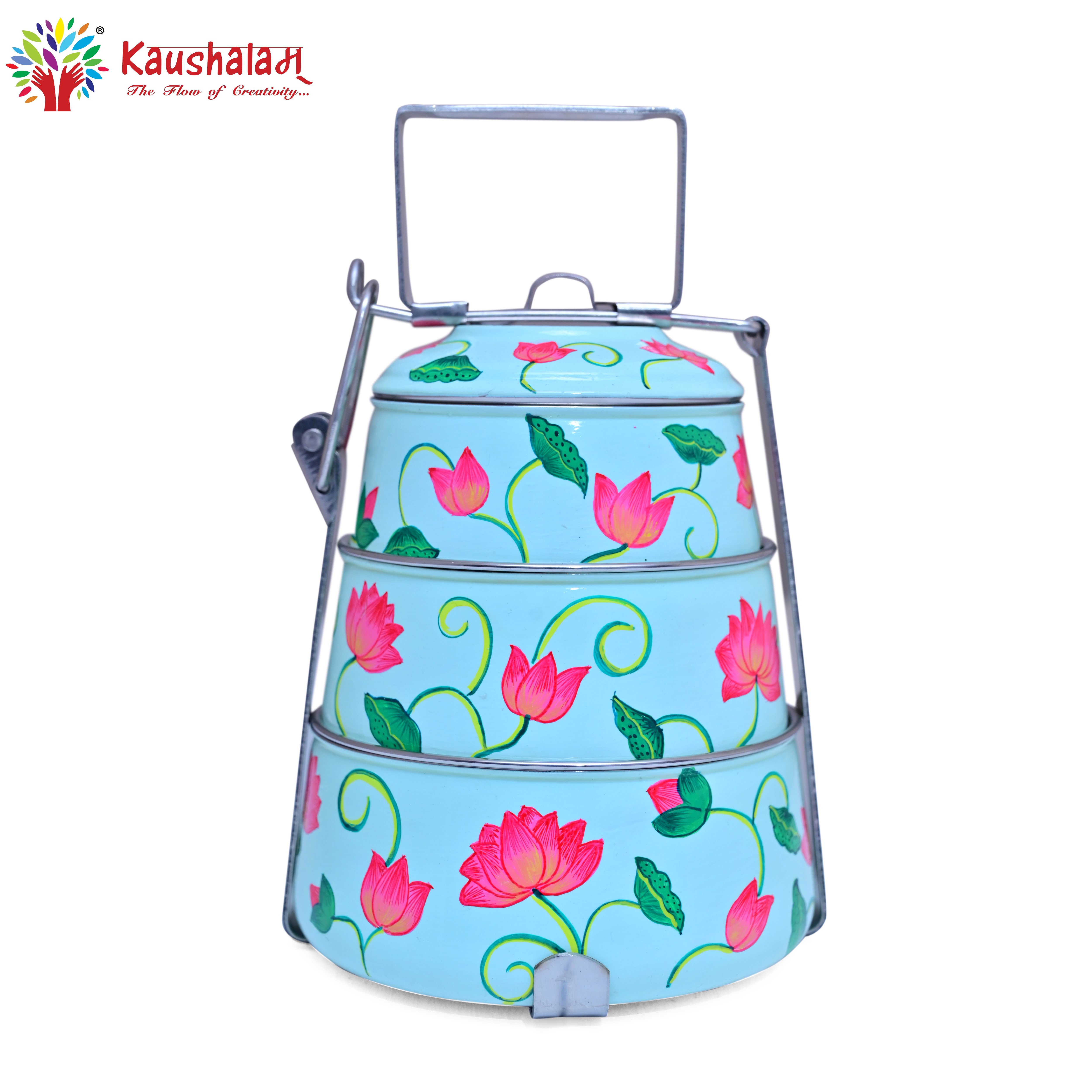 Padma : Hand Painted Steel Pyramid Tiffin
