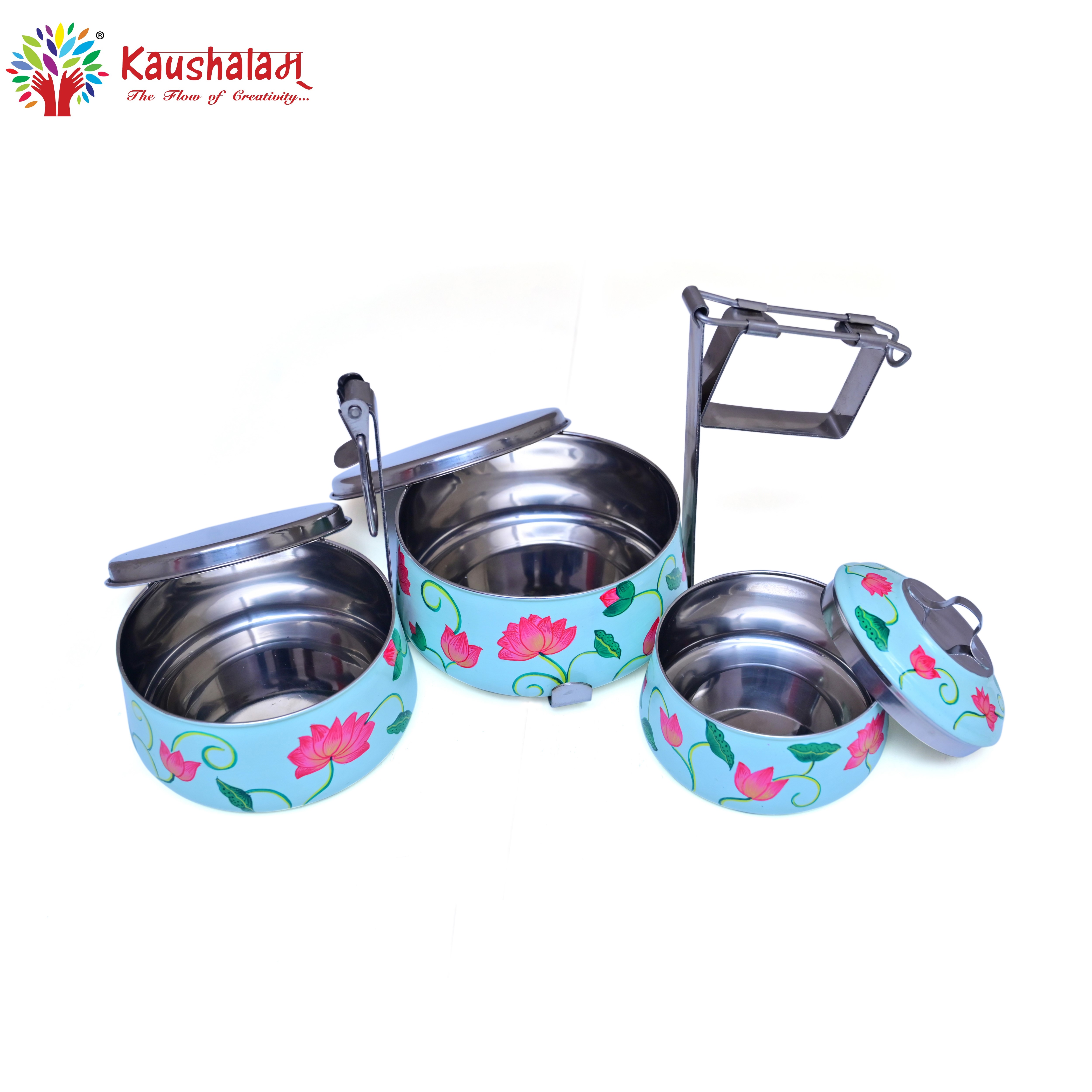 Padma : Hand Painted Steel Pyramid Tiffin
