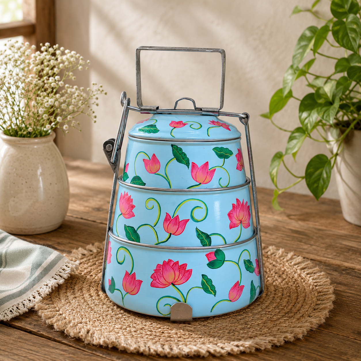 Padma : Hand Painted Steel Pyramid Tiffin