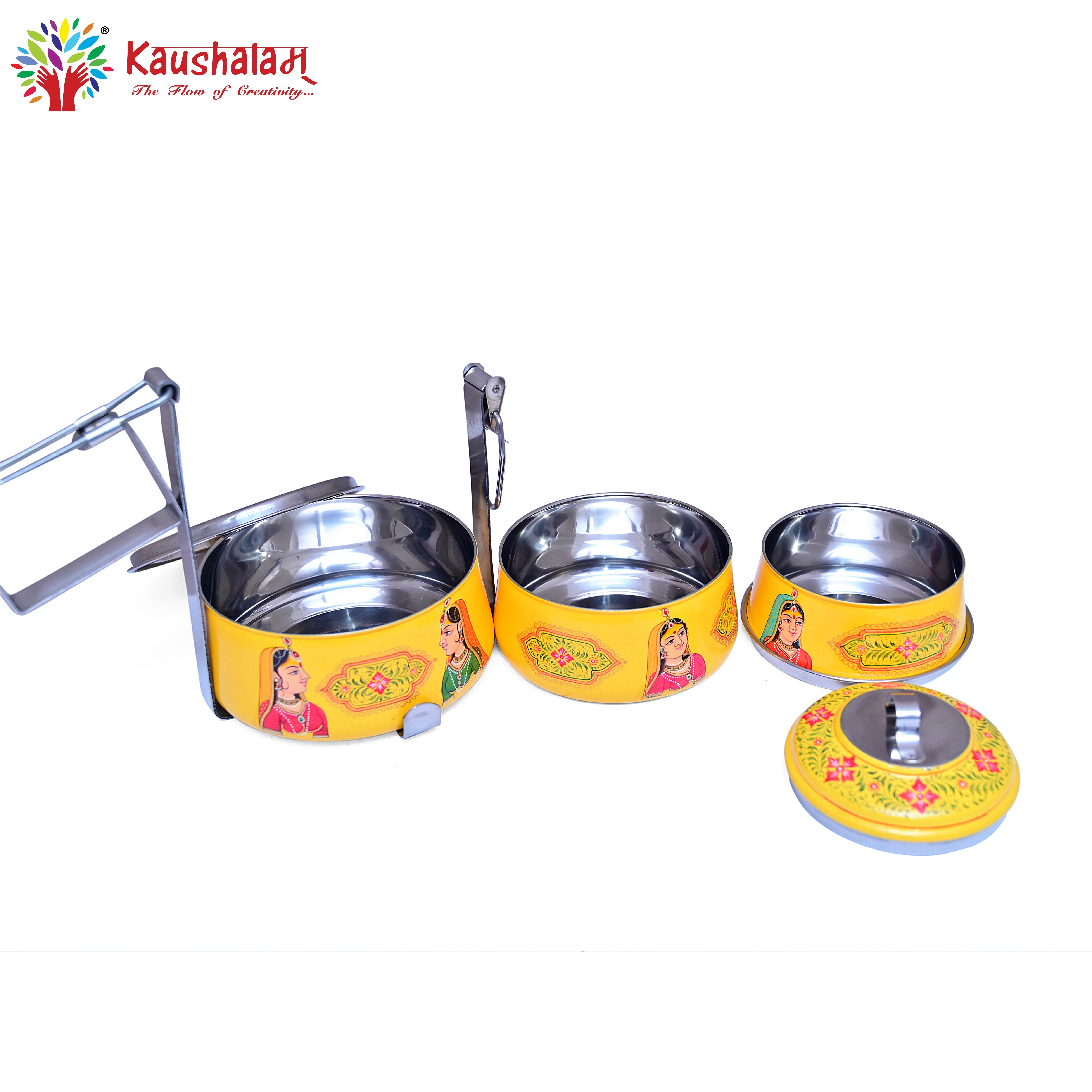 Hand Painted Steel Pyramid Tiffin- 3 Container: Bani-Thani