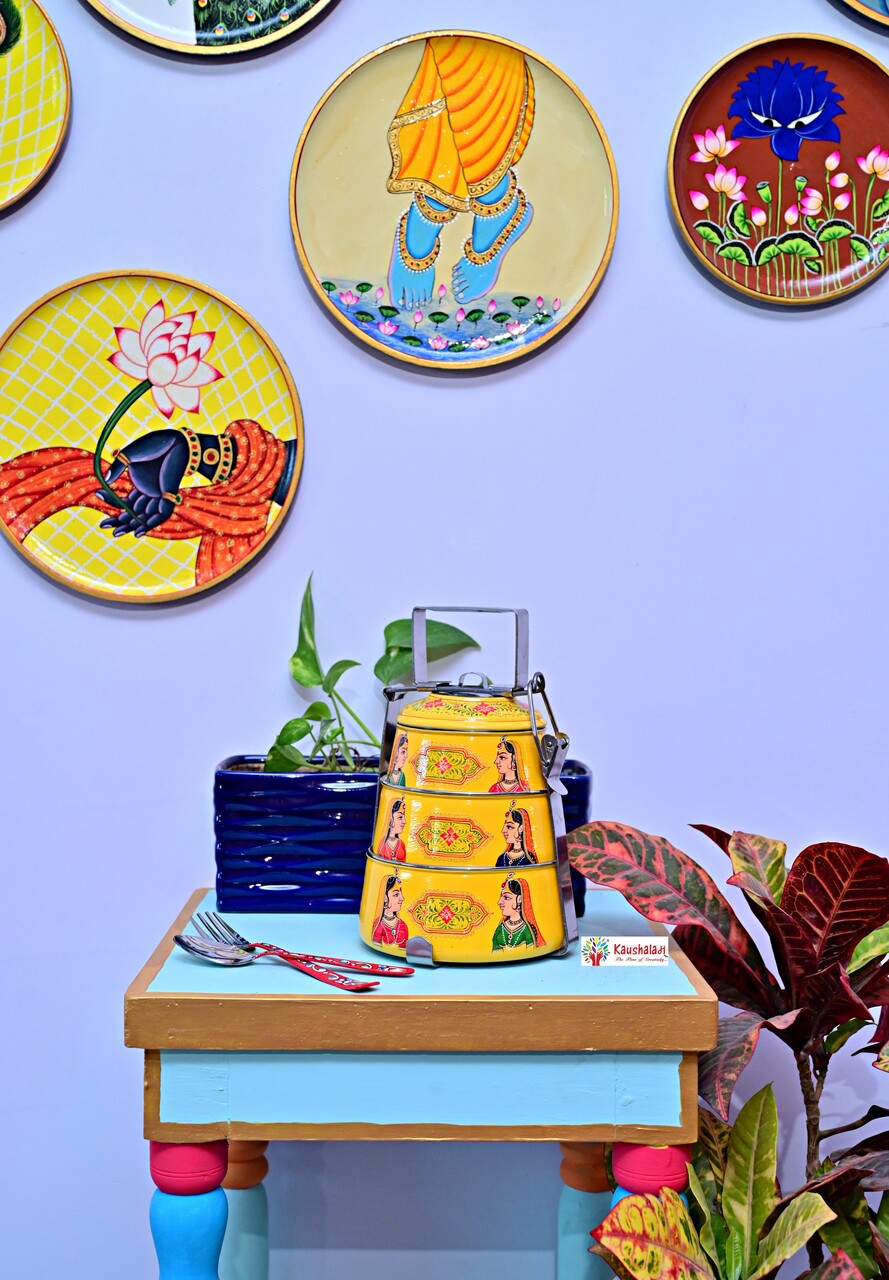 Hand Painted Steel Pyramid Tiffin- 3 Container: Bani-Thani