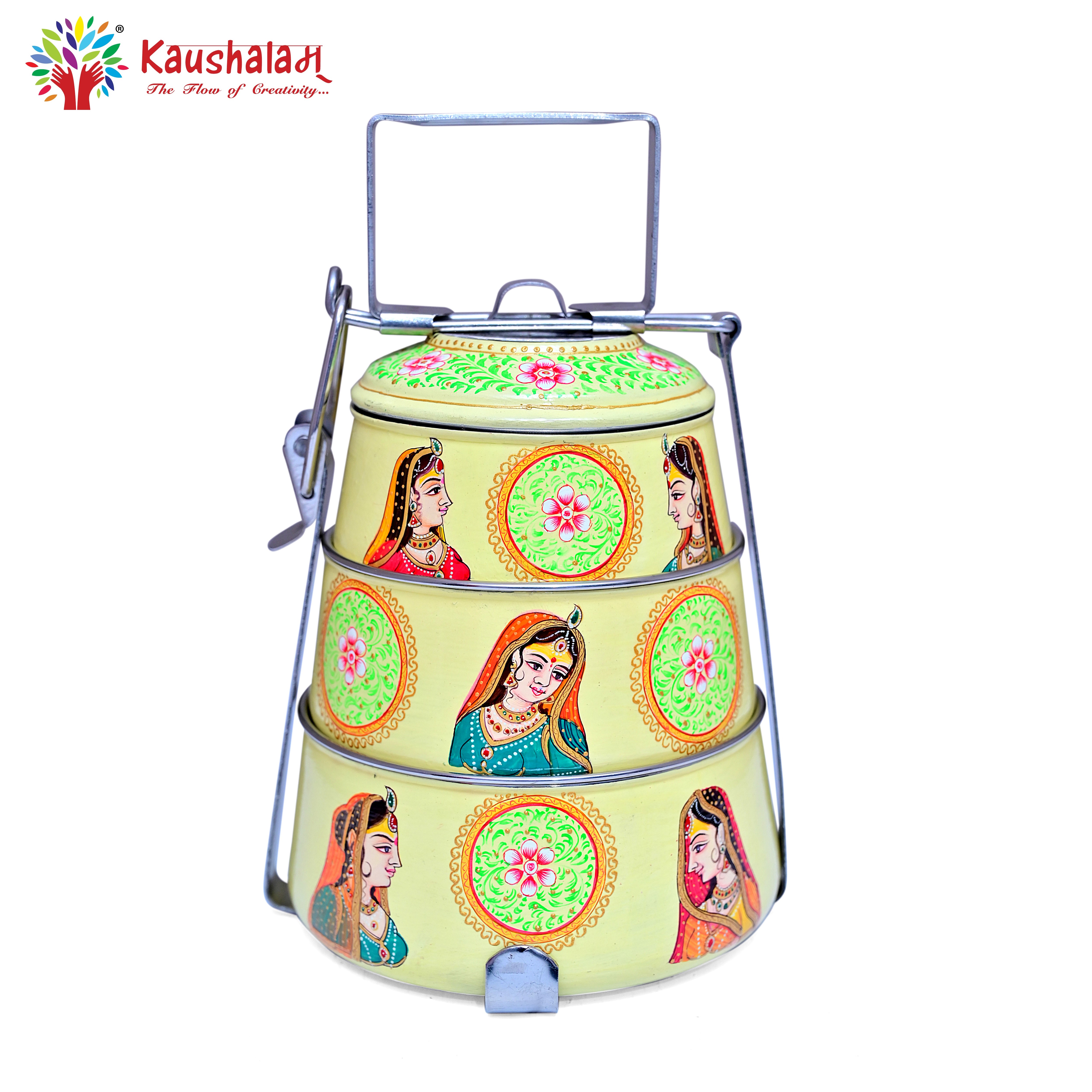 Hand Painted Steel Pyramid Tiffin- 3 Container: Bani-Thani Jaipur