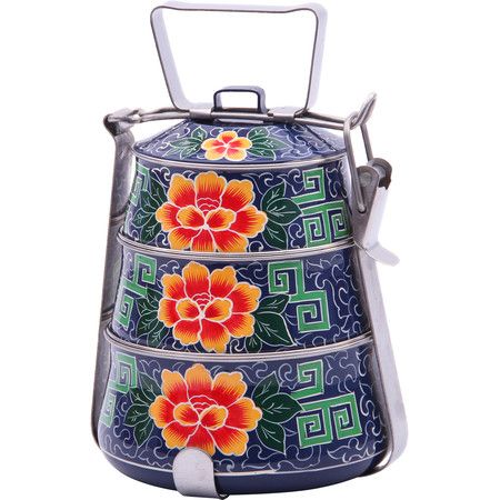 Hand Painted Steel Pyramid Tiffin- 3 Container: Nirvana Hand Painted Steel Pyramid Tiffin- 3 Container: Nirvana