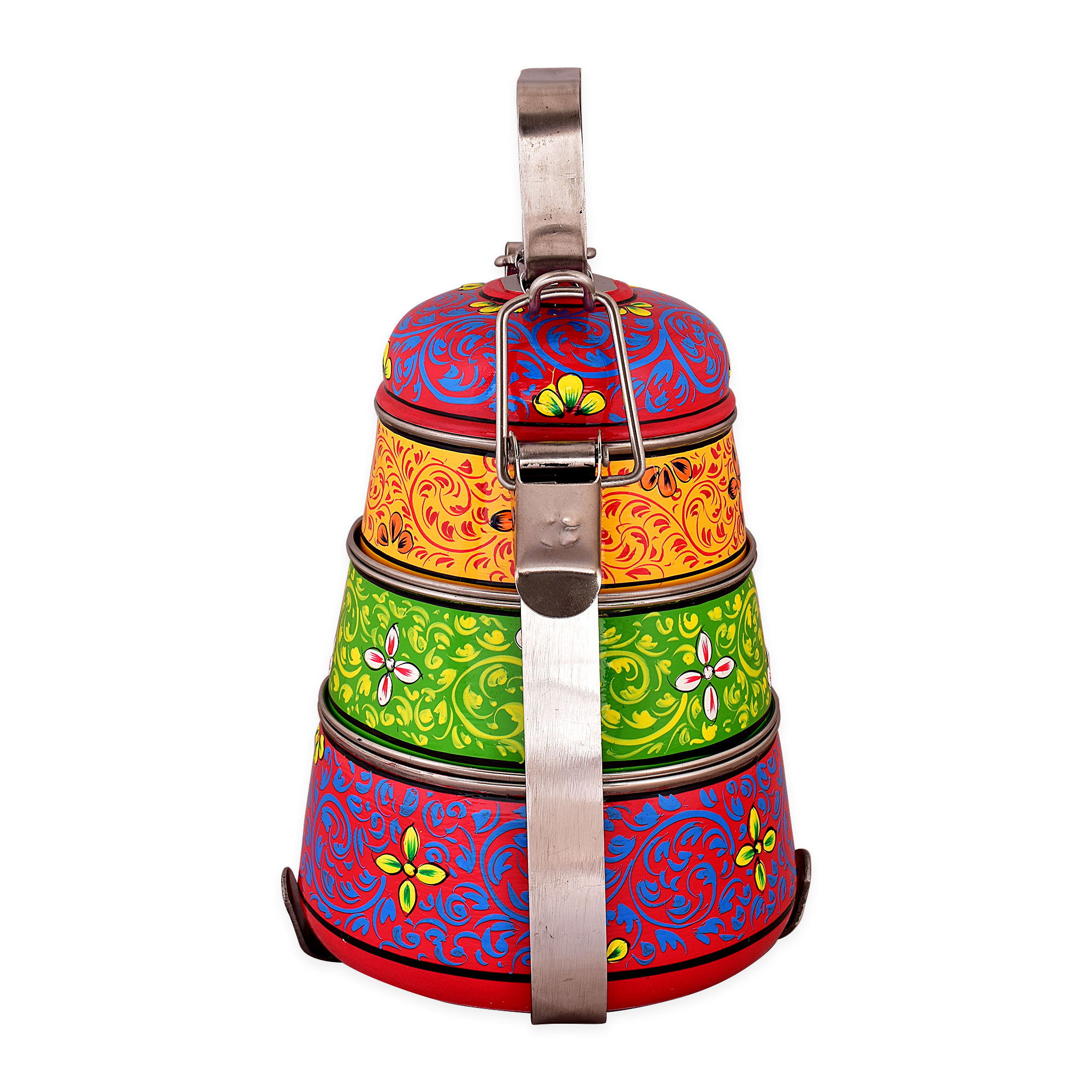 Hand Painted Steel Pyramid Tiffin- 3 Container: Color Splesh
