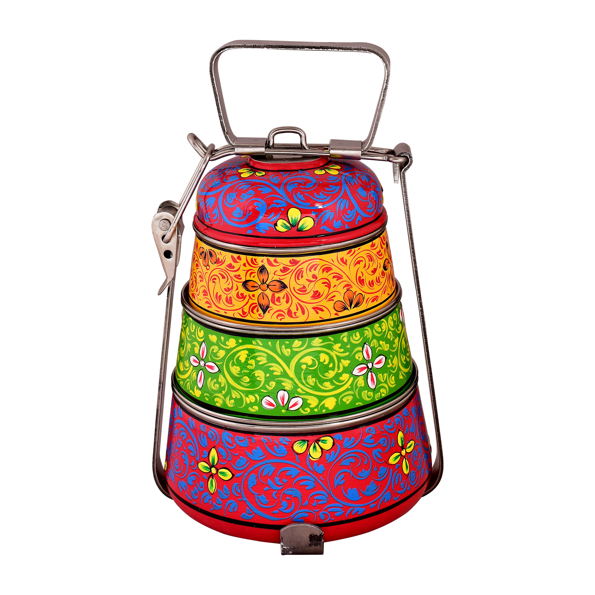 Hand Painted Steel Pyramid Tiffin- 3 Container: Color Splesh