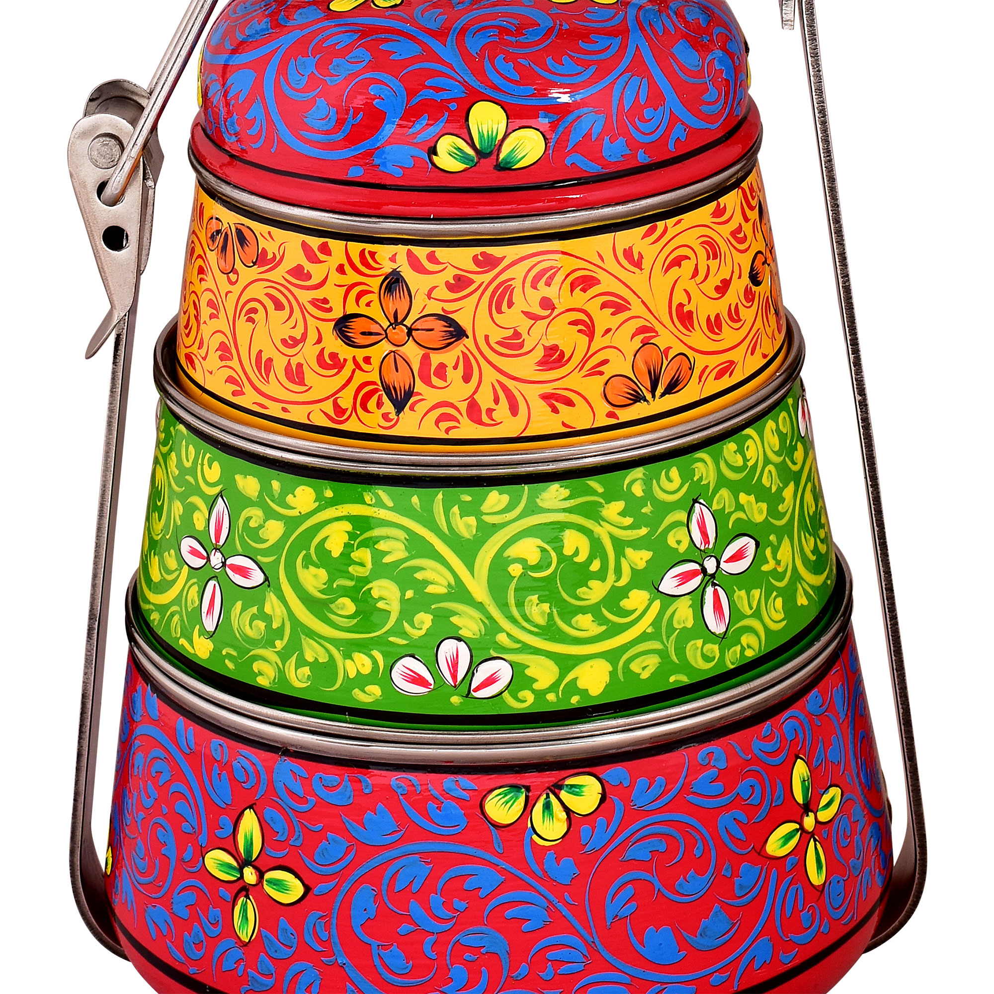 Hand Painted Steel Pyramid Tiffin- 3 Container: Color Splesh