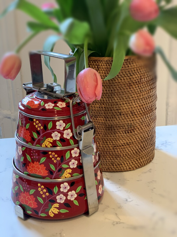 Hand Painted Steel Pyramid Tiffin- 3 Container: Orchids