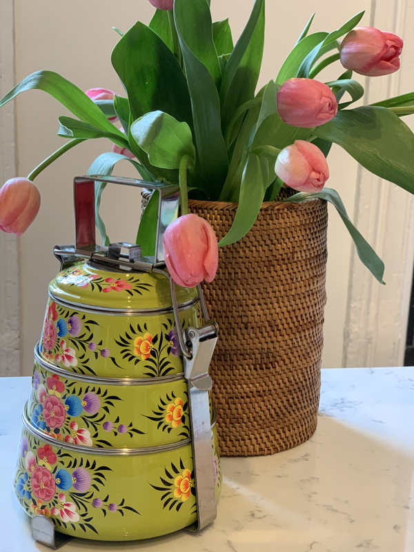 Hand Painted Steel Pyramid Tiffin- 3 Container: Soulful Green
