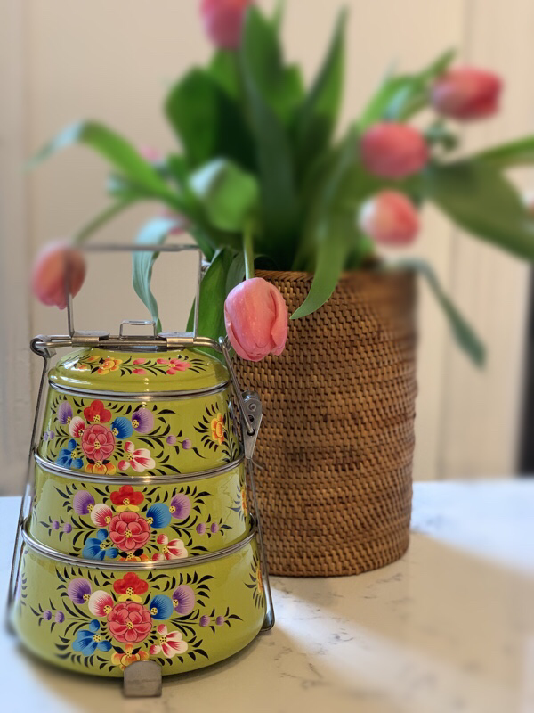 Hand Painted Steel Pyramid Tiffin- 3 Container: Soulful Green