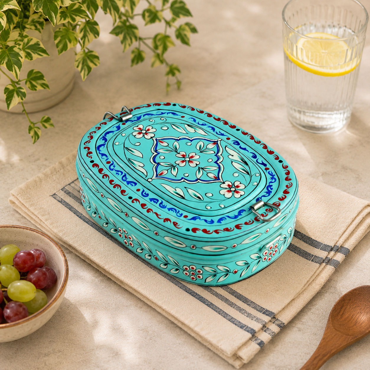 Hand Painted Steel Bento Box: Light Green