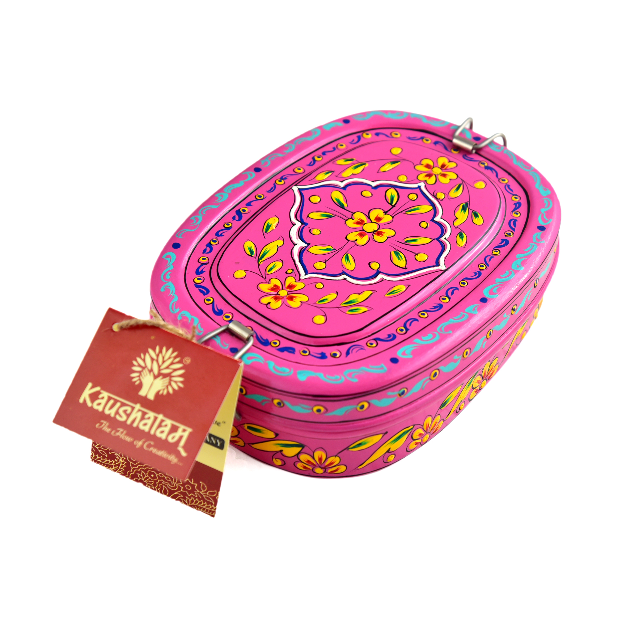 Hand Painted Steel Bento Box: Dark Pink Tiffin, Lunch Box