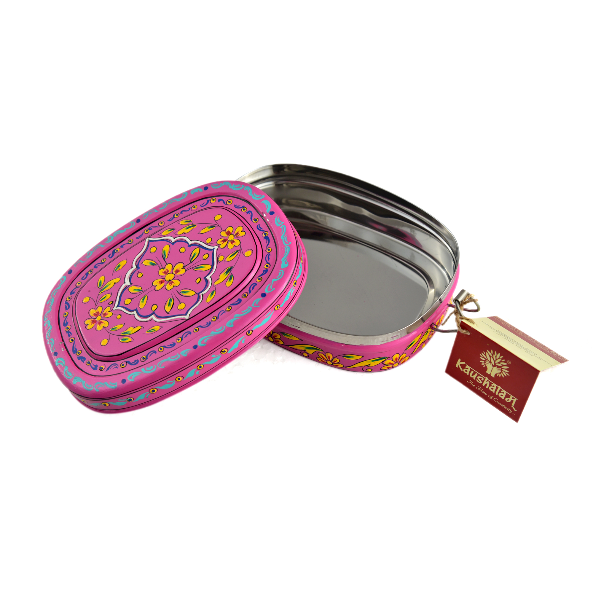 Hand Painted Steel Bento Box: Dark Pink Tiffin, Lunch Box