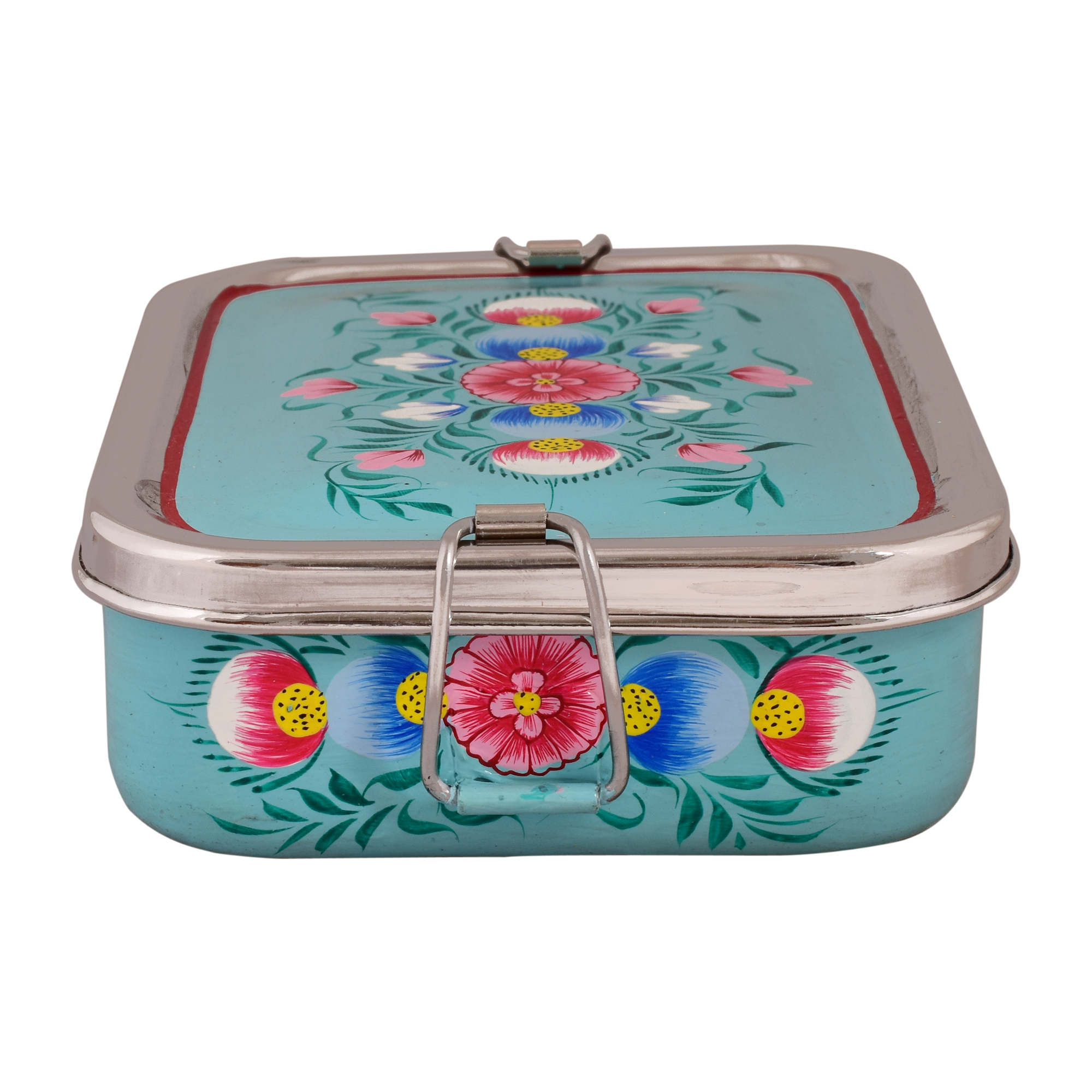 Hand Painted Steel Bento Box: Sea-Blue Tiffin, Lunch Box