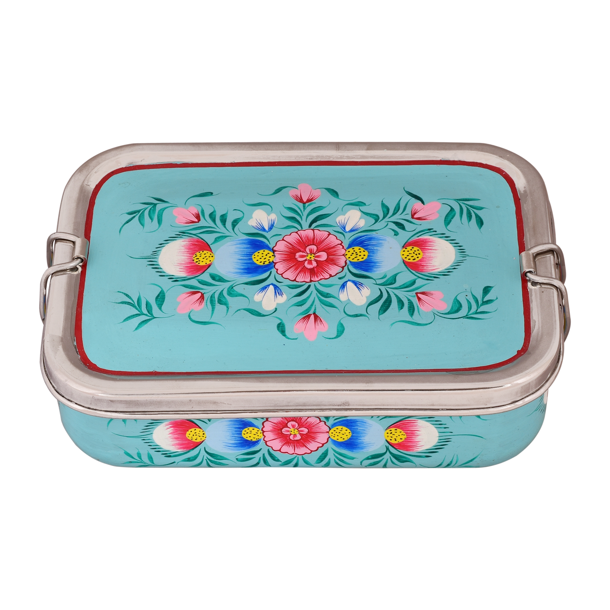 Hand Painted Steel Bento Box: Sea-Blue Tiffin, Lunch Box