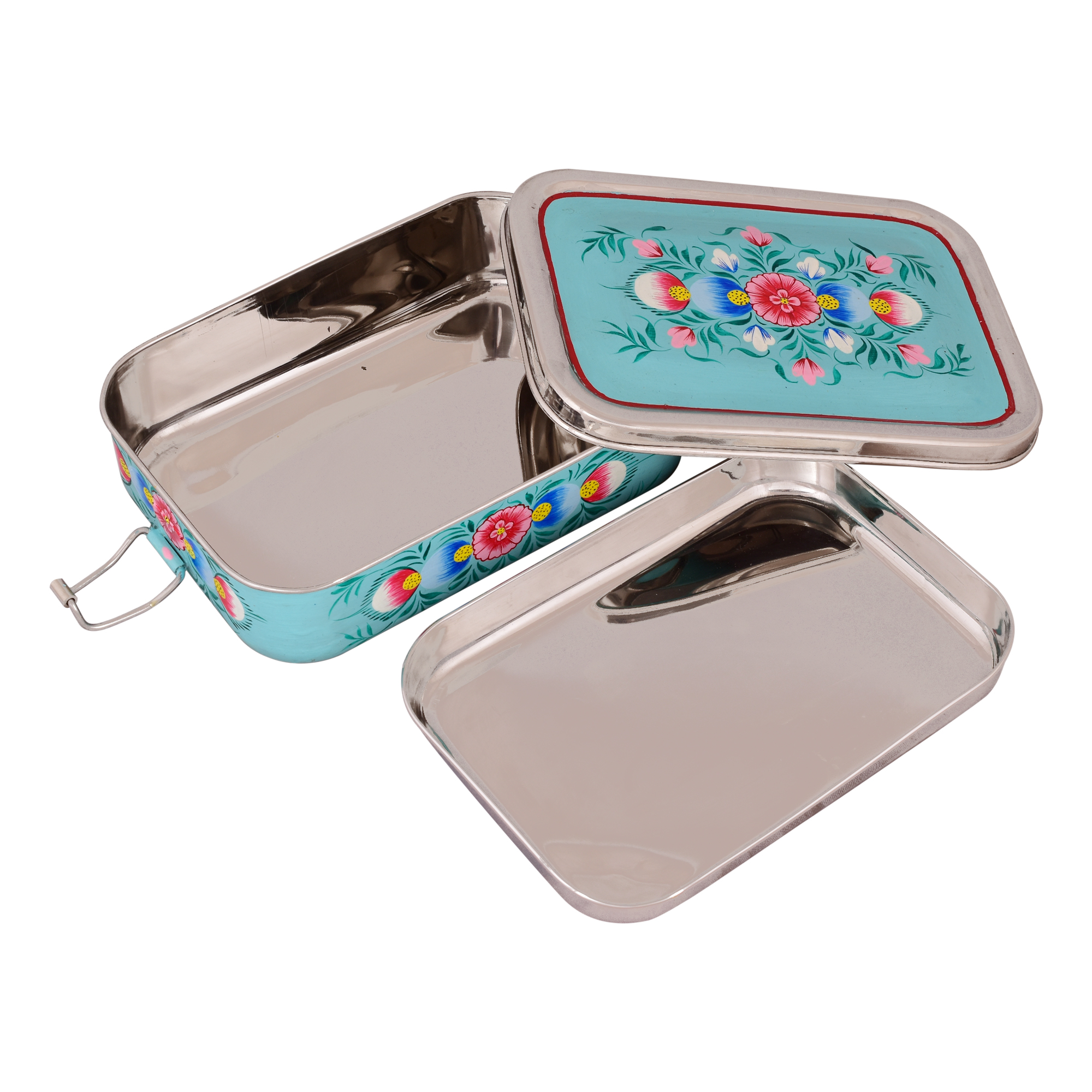 Hand Painted Steel Bento Box: Sea-Blue Tiffin, Lunch Box