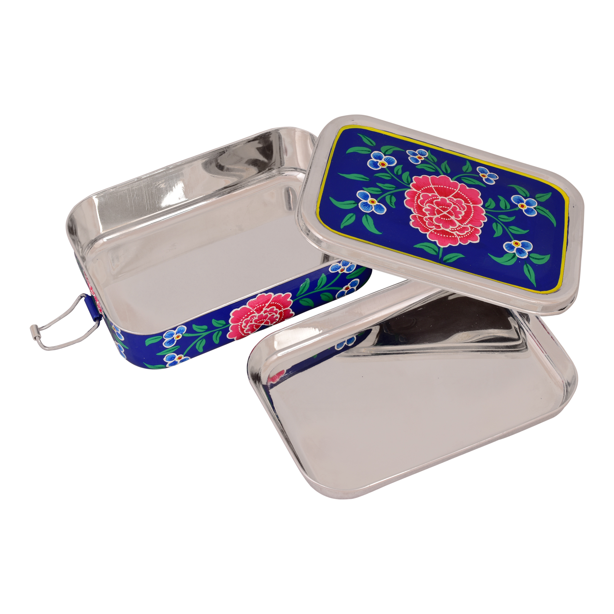 Hand Painted Steel Bento Box: Blue Tiffin, Lunch Box