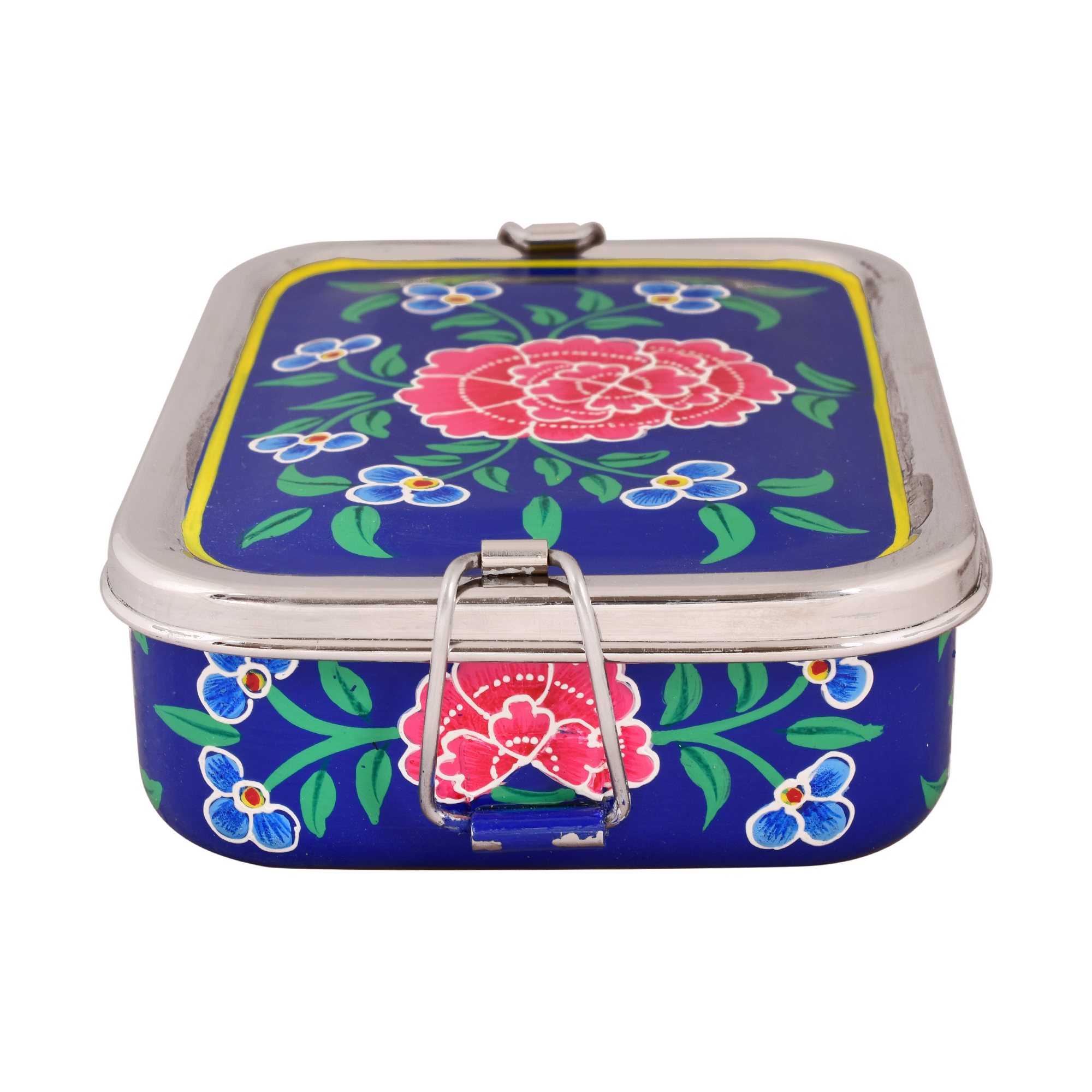Hand Painted Steel Bento Box: Blue Tiffin, Lunch Box