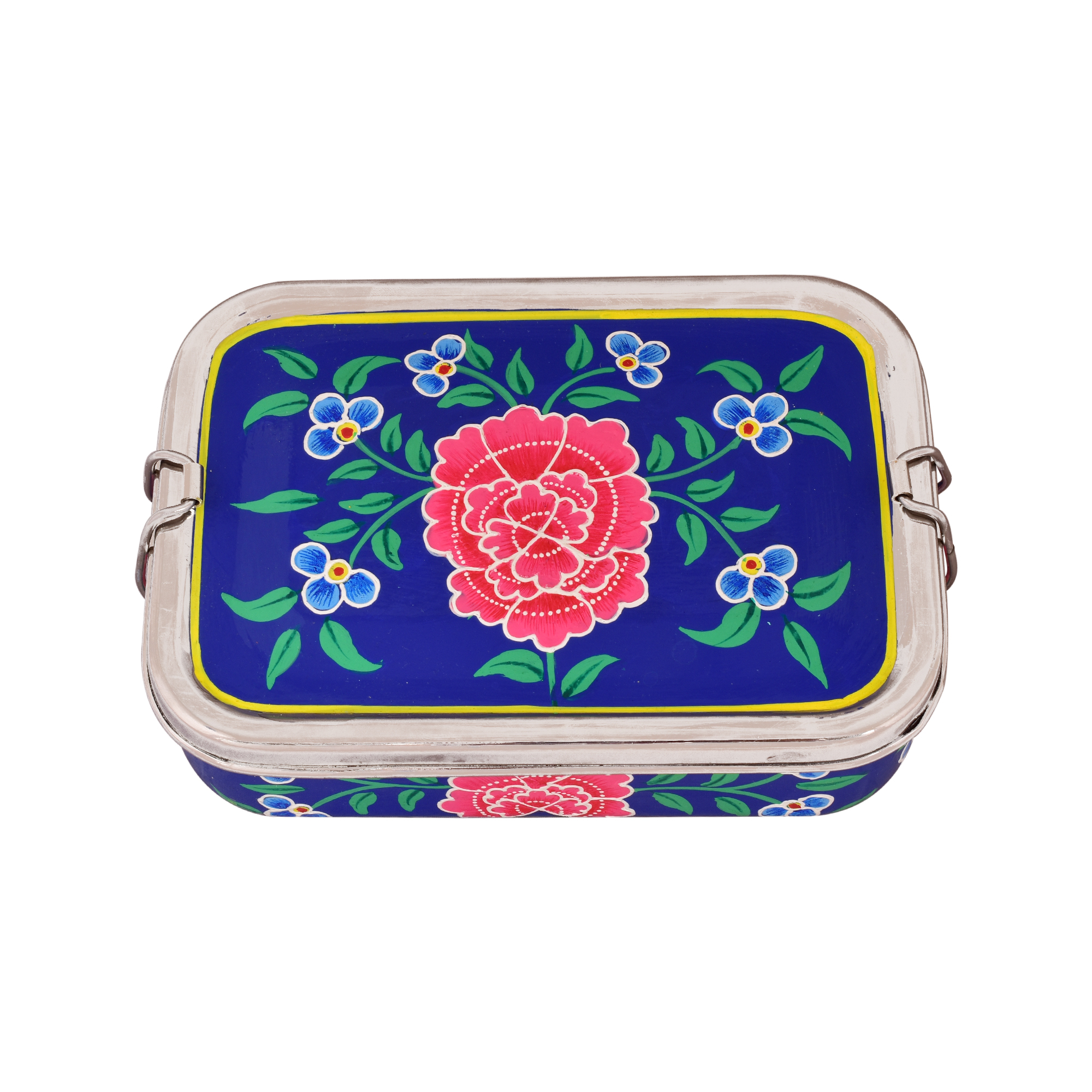 Hand Painted Steel Bento Box: Blue Tiffin, Lunch Box