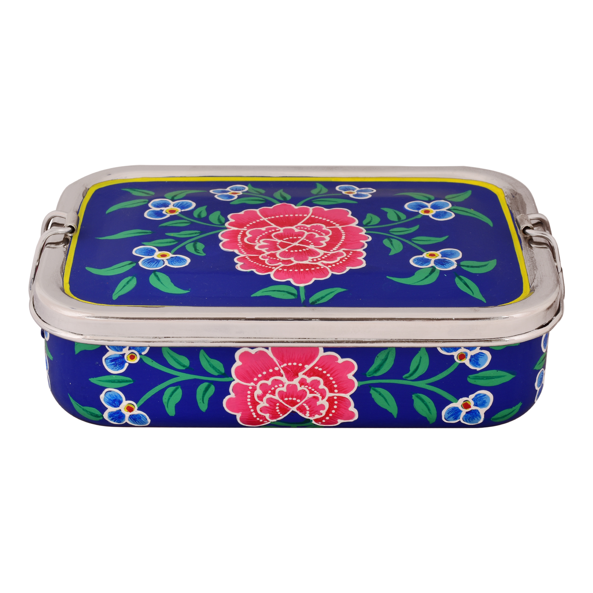 Hand Painted Steel Bento Box: Blue Tiffin, Lunch Box