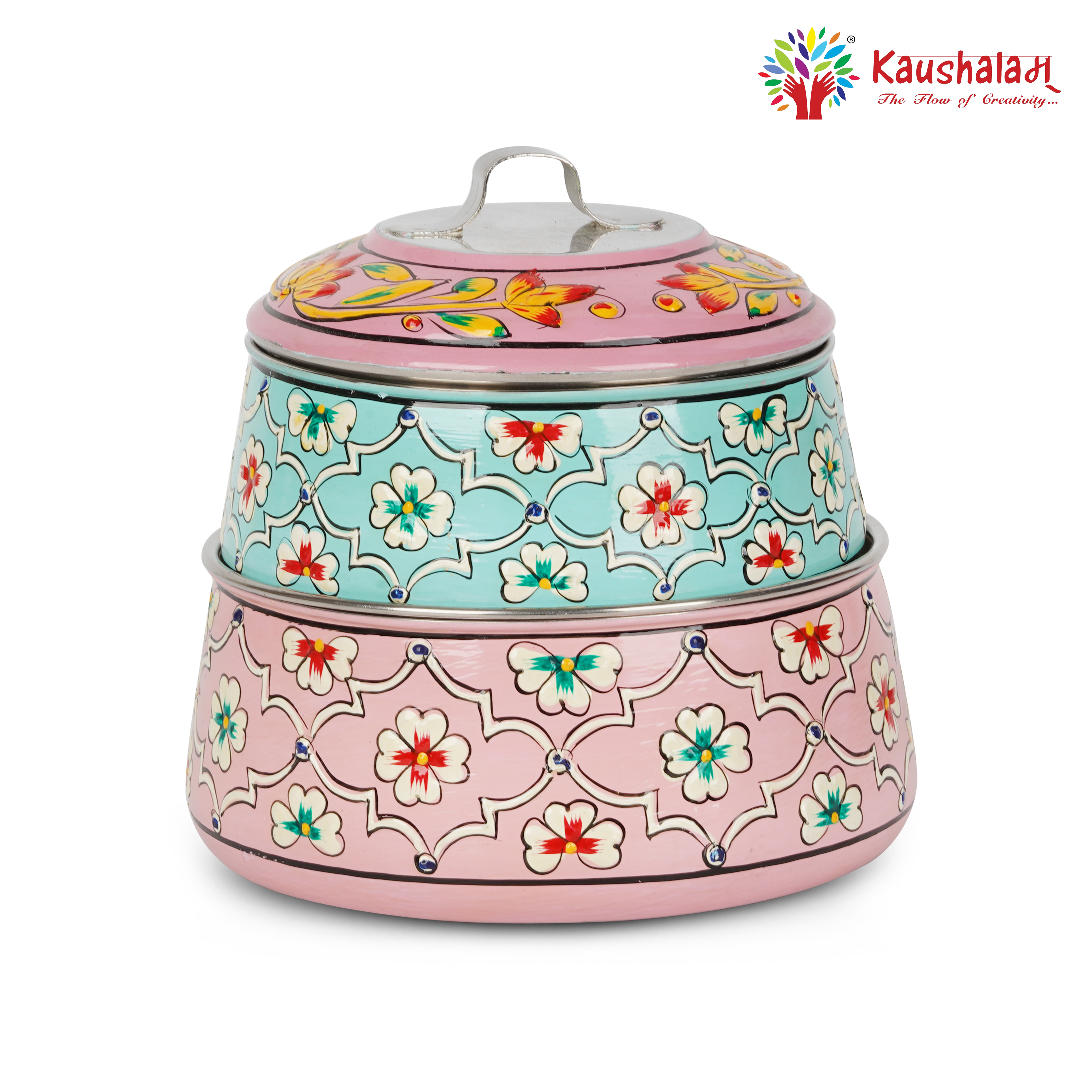 Hand Painted 2  Tier Steel Lunch Box- Habibi Lunch Box Hand Painted 2  Tier Steel Lunch Box- Habibi Lunch Box