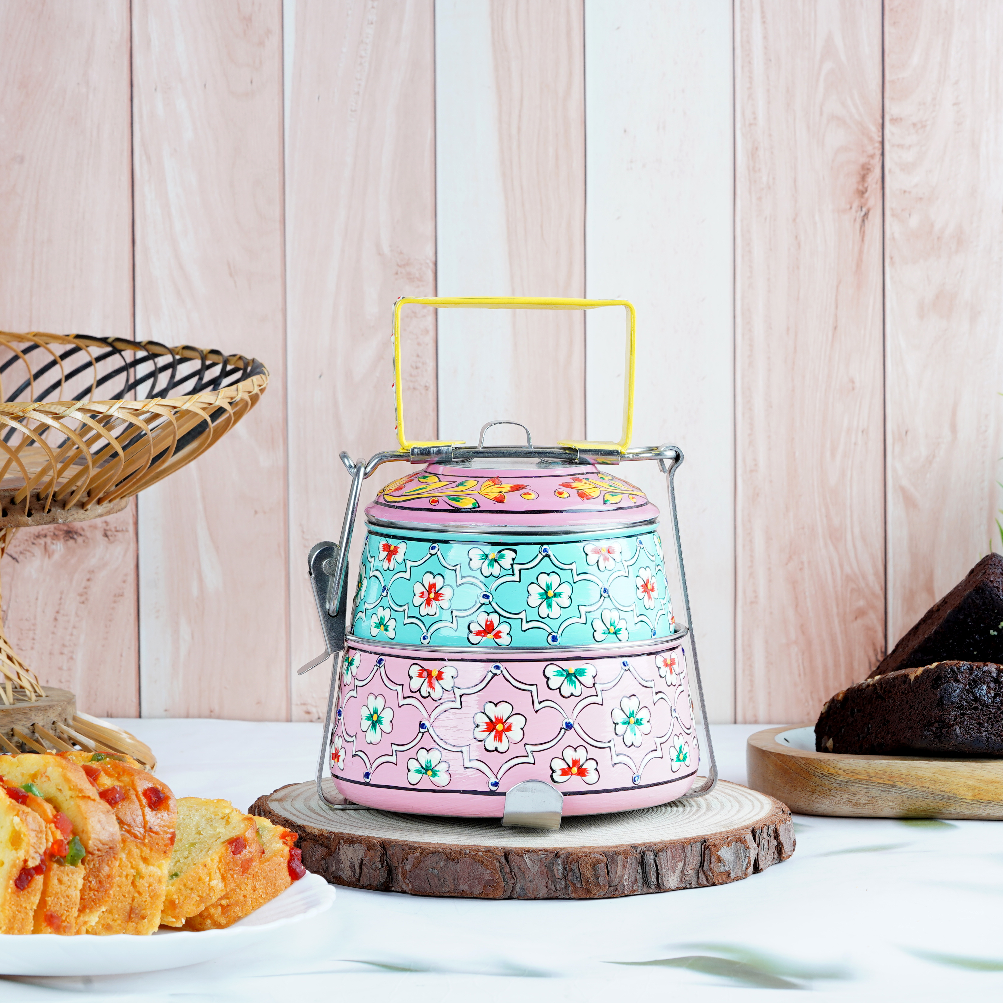 Hand Painted 2  Tier Steel Lunch Box- Habibi Lunch Box