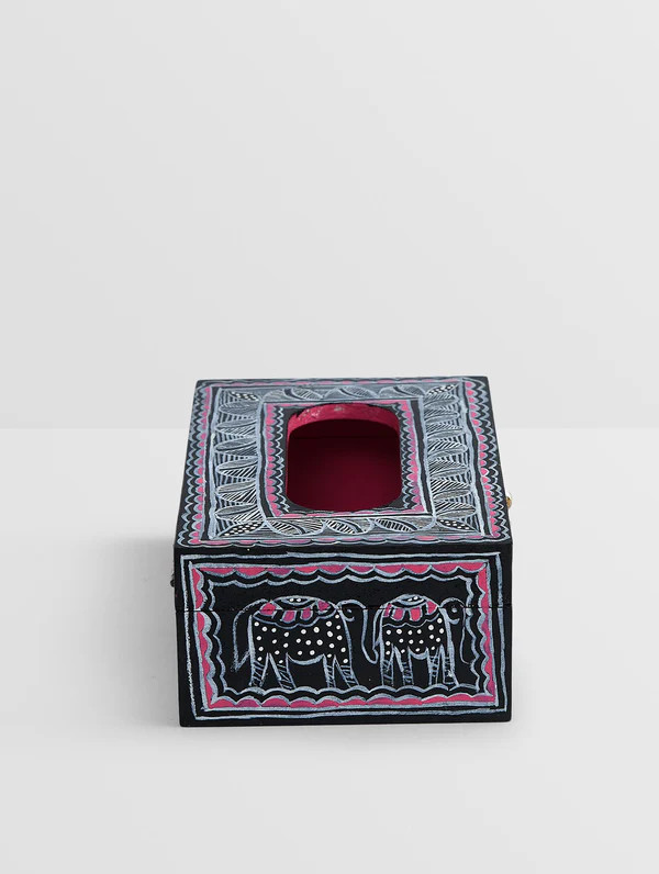 Hand Painted Wooden Tissue Box : Elephant