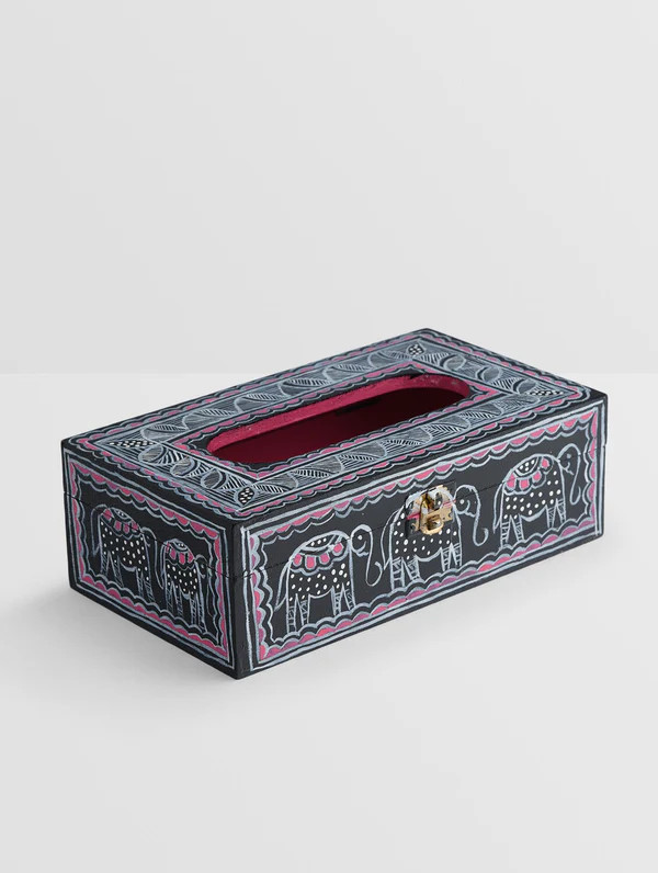 Hand Painted Wooden Tissue Box : Elephant