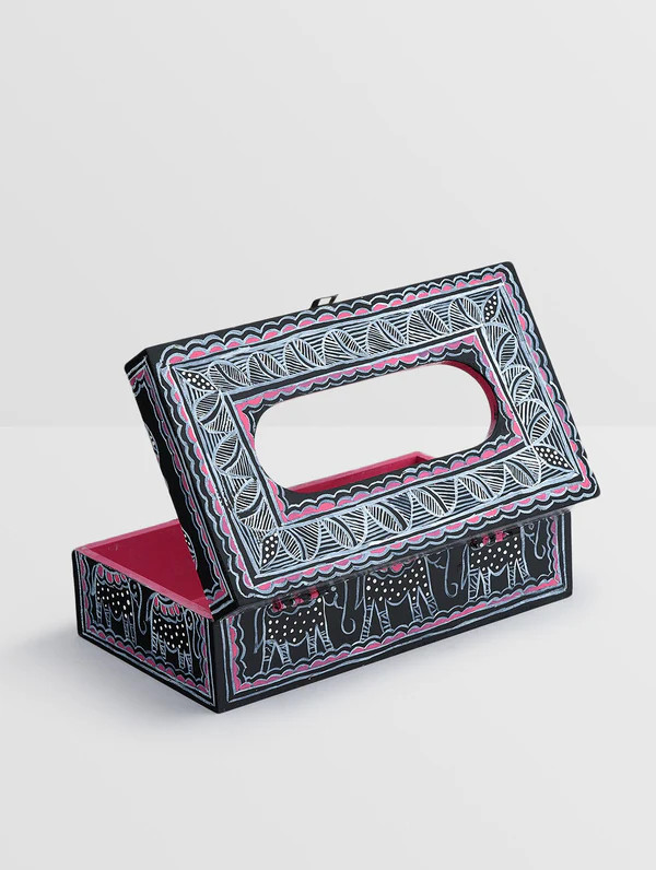 Hand Painted Wooden Tissue Box : Elephant