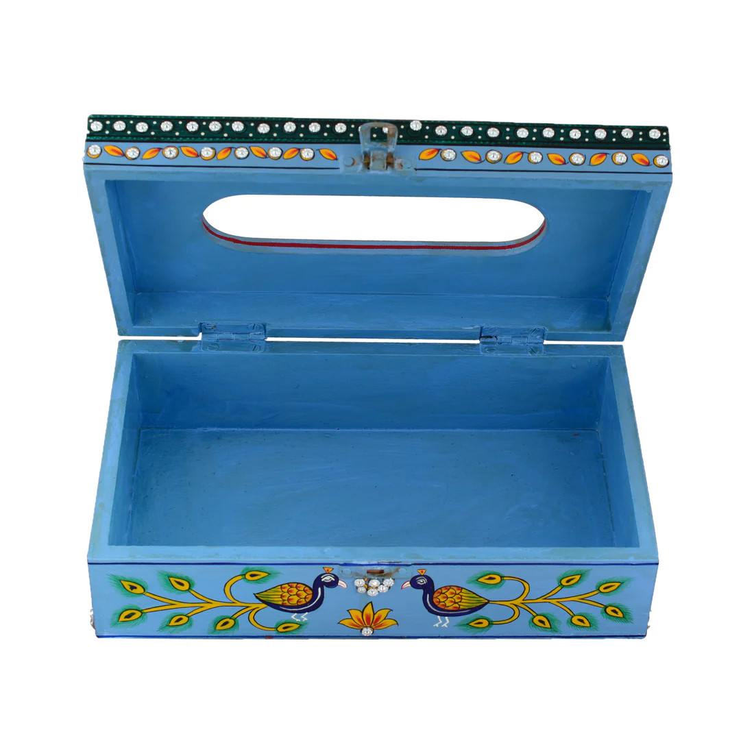 Hand Painted Wooden Tissue Box - Peacock Mughal Art