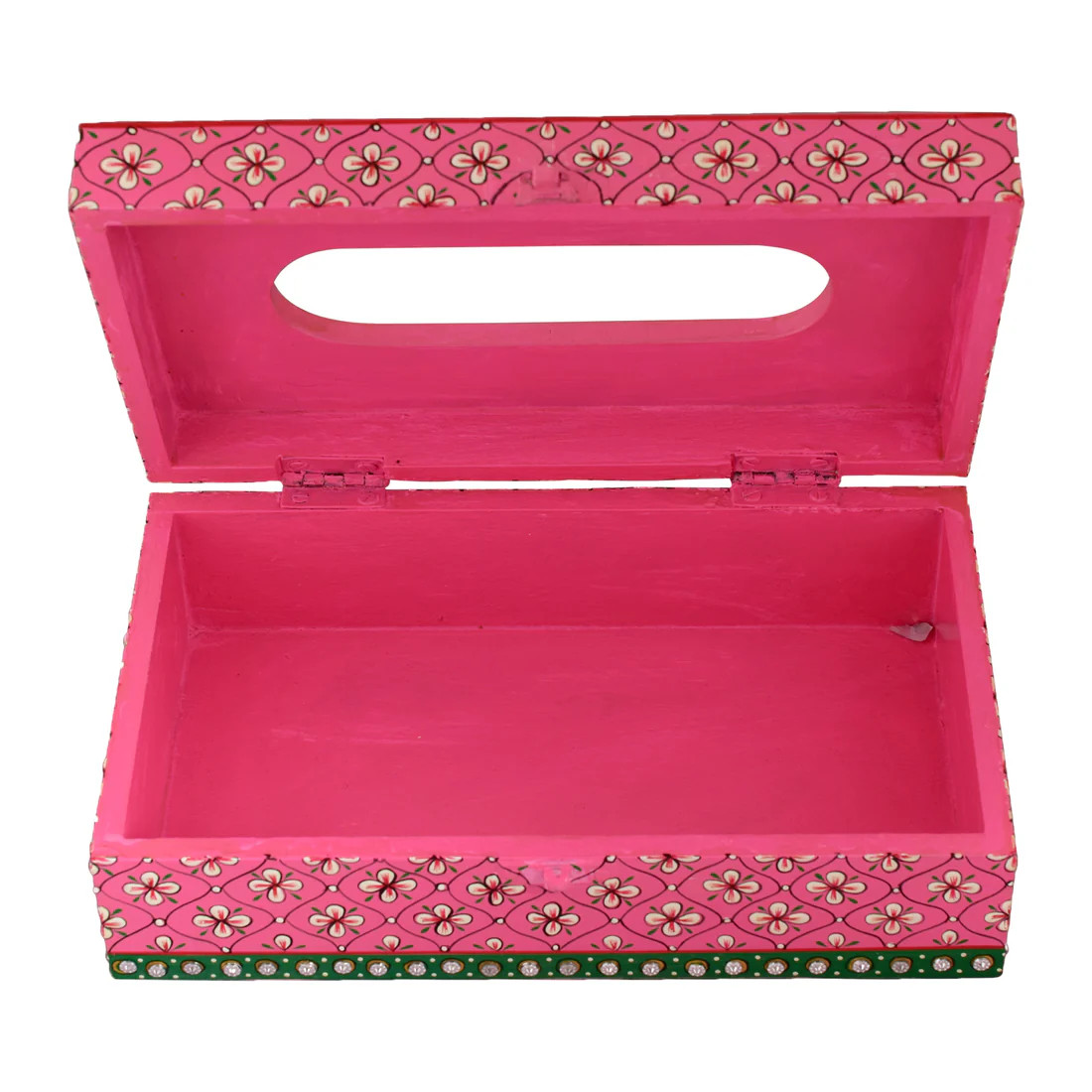 Hand Painted Wooden Tissue Box - Pink Mughal Art