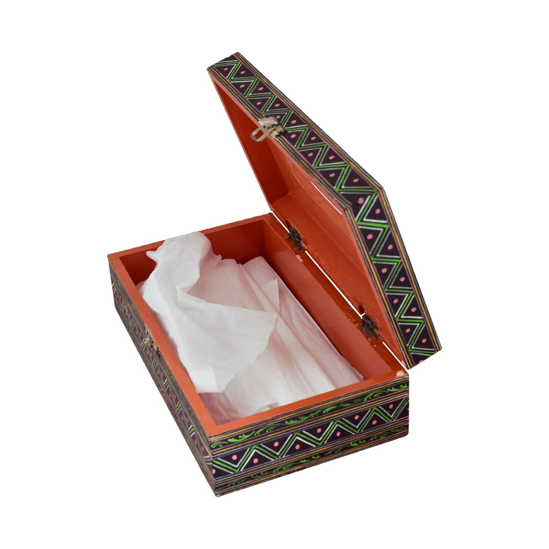 Hand Painted Wooden Tissue Box - Black Floral Mughal Art