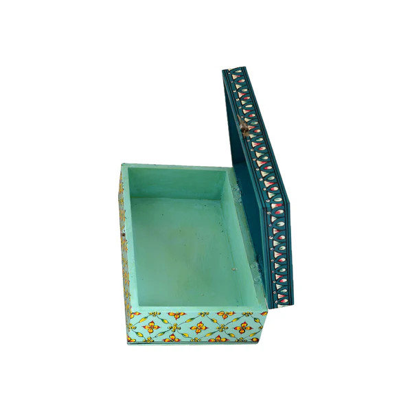 Hand Painted Wooden Tissue Box - Green Embossed Mughal Art