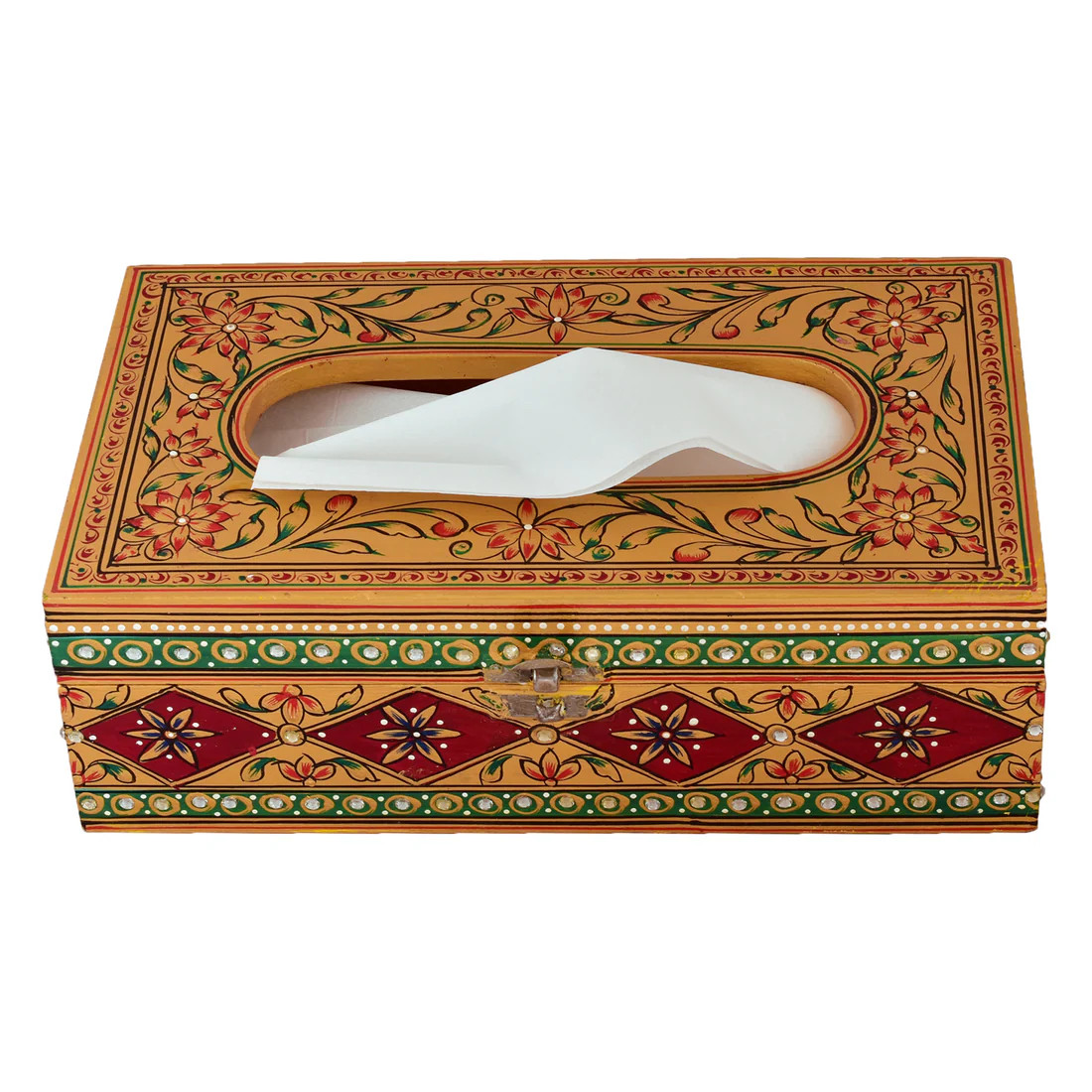 Hand Painted Wooden Tissue Box - Gold & Red Mughal Art Hand Painted Wooden Tissue Box - Gold & Red Mughal Art