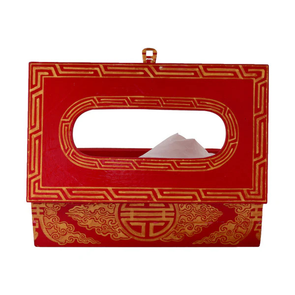 Hand Painted Wooden Tissue Box - Red Buddhist Art