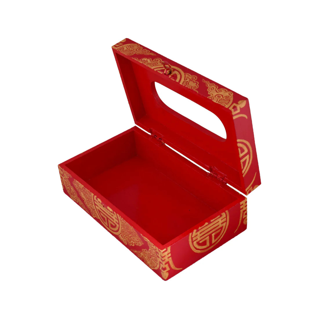 Hand Painted Wooden Tissue Box - Red Buddhist Art